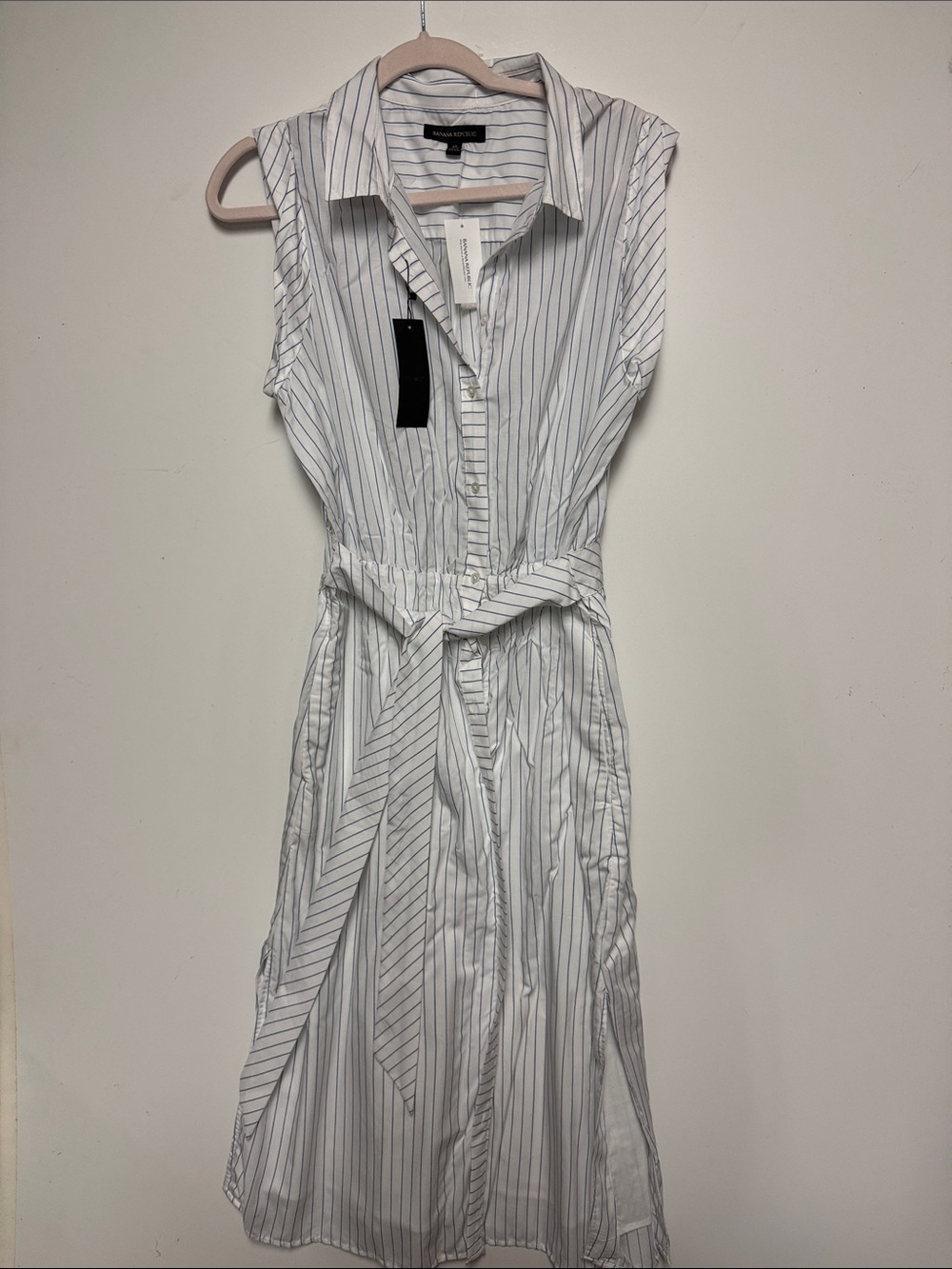 Banana Republic White Sleeveless Striped Midi Shirt Dress